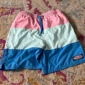 Pink Teal and Blue Swim trunks (size medium)